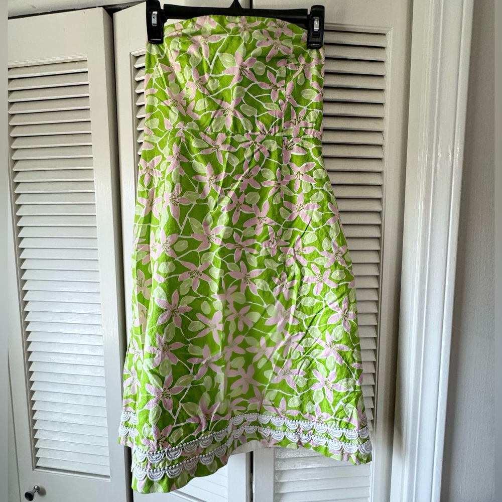 Lilly Pulitzer Strapless Green & Pink Floral Dress